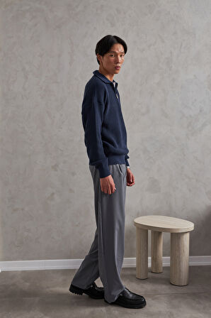 Erkek Yakası Fermuarlı Oversize Kazak