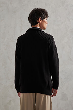 Erkek Yakası Fermuarlı Oversize Kazak