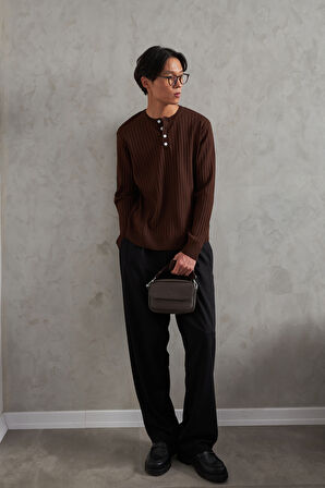 Erkek Fitilli Bisiklet Yaka Düğmeli Triko Kazak