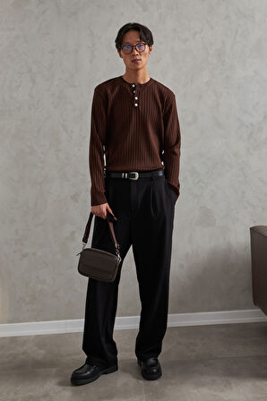 Erkek Fitilli Bisiklet Yaka Düğmeli Triko Kazak