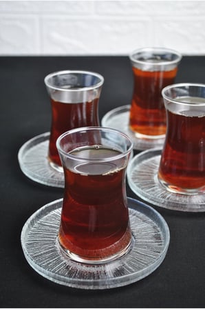6 Kişilik Heybeli Çay Bardağı ve Rexy Çay Tabağı Çay Takımı 12 Parça Çay Seti