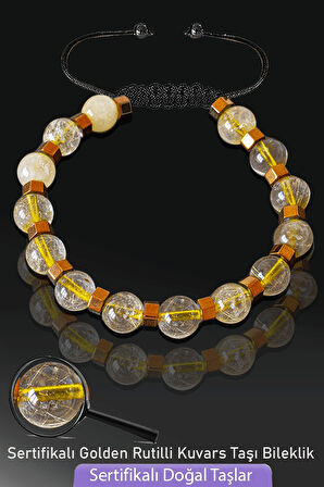 Sertifikalı Gerçek Golden Rutilli Kuvars Taşı Bileklik - Melek Saçı