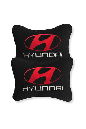 Hyundai Nakış Işlemeli Siyah Polar Ortopedik Araç Oto Koltuk Seyahat Boyun Yastık / 2'li Set