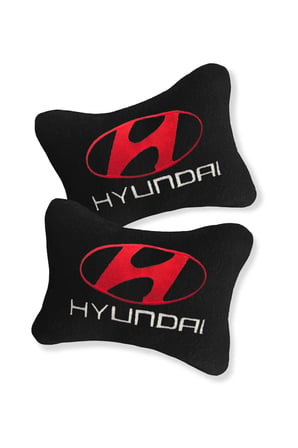 Hyundai Nakış Işlemeli Siyah Polar Ortopedik Araç Oto Koltuk Seyahat Boyun Yastık / 2'li Set