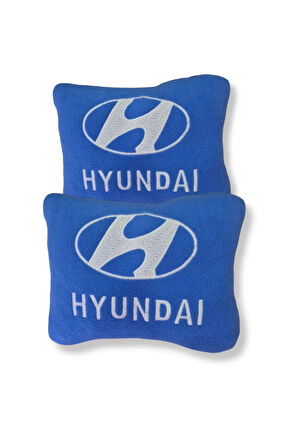 Hyundai Nakış Işlemeli Mavi Polar Ortopedik Araç Oto Koltuk Seyahat Boyun Yastık / 2'li Set