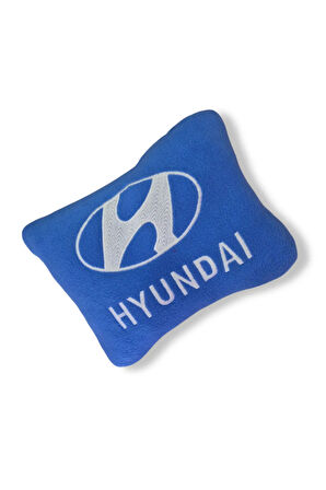 Hyundai Nakış Işlemeli Mavi Polar Ortopedik Araç Oto Koltuk Seyahat Boyun Yastık / 2'li Set