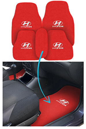 Hyundai Nakış İşlemeli 5 Parça Kırmızı Araç Oto Halı Paspas | Hyundai Nakışlı Kırmızı Araba Paspas