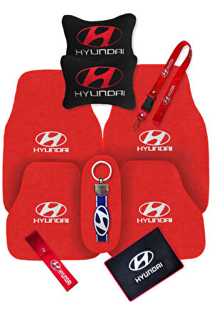Hyundai Nakışlı 5 Parça Kırmızı Oto Halı Paspas | Hyundai Siyah Polar Araç Yastık & Oto Aksesuar