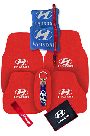 Hyundai Nakışlı 5 Parça Kırmızı Oto Halı Paspas | Hyundai Mavi Polar Araç Yastık & Oto Aksesuar