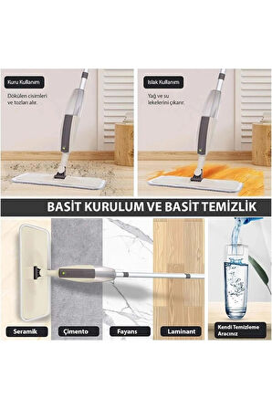 YENİLZD Mop Mikrofiber Bez Temizlik Seti Sprey Mop Su Deterjan Hazneli 360 Derece Dönen PASPAS TEMİZLİK BEZİ  
