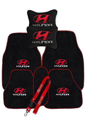 Hyundai Nakış İşlemeli Siyah Oto Halı Paspas | Hyundai Araç Seyahat Oto Boyun Yastığı & Ayna Askısı