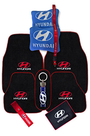 Hyundai Nakışlı 5 Parça Siyah Oto Halı Paspas | Hyundai Mavi Polar Araç Yastık & Oto Aksesuar