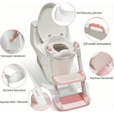 Pembe Merdivenli Çocuk Klozet Tuvalet Eğitimi Aparatı