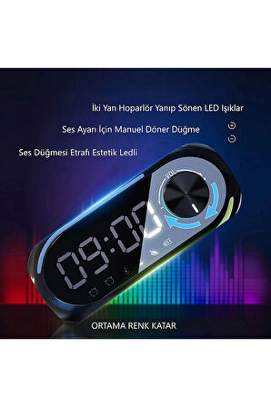YENİLZD MASA SAATİ VE Bluetooth Hoparlör MP3 Fm Çok Fonksiyonlu Speaker S8 RGB Led Işıklı Dijital Saat Alarm Şarjlı 