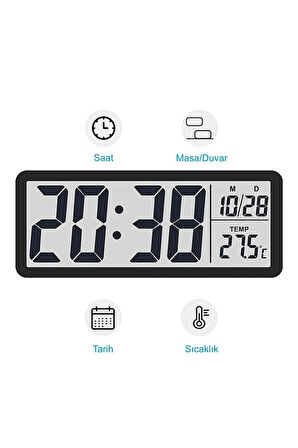 YENİLZD DİJİTAL  DUVAR SAATİ LCD Ekran 20x8cm Dijital Duvar Saati USB Pilli Zaman Sıcaklık Tarih
