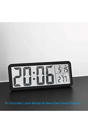 YENİLZD DİJİTAL  DUVAR SAATİ LCD Ekran 20x8cm Dijital Duvar Saati USB Pilli Zaman Sıcaklık Tarih