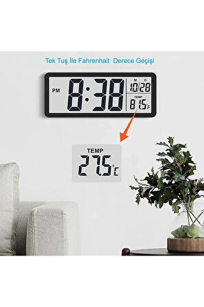 YENİLZD DİJİTAL  DUVAR SAATİ LCD Ekran 20x8cm Dijital Duvar Saati USB Pilli Zaman Sıcaklık Tarih