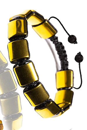 Sertifikalı 24k Altın Kaplama Sarı Hematit Taşı Bileklik - Makrome