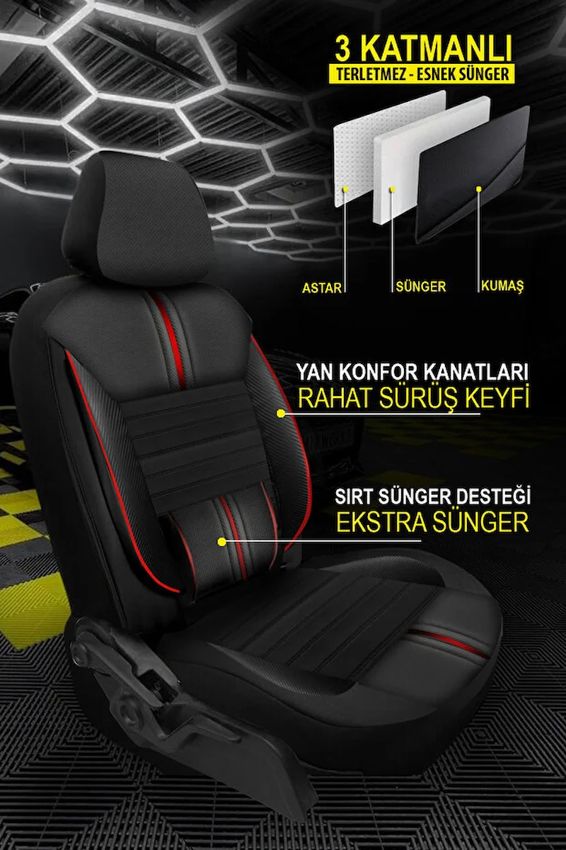 Honda Clarity 1.5 (212 Hp) Plug-in Hybrid 2019 JAKAR SERİSİ UYUMLU JAKAR KUMAŞ OTO KILIF KIRMIZI