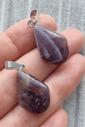 Sertifikalı Gerçek Piramit Model Ametist Taşı Kolye