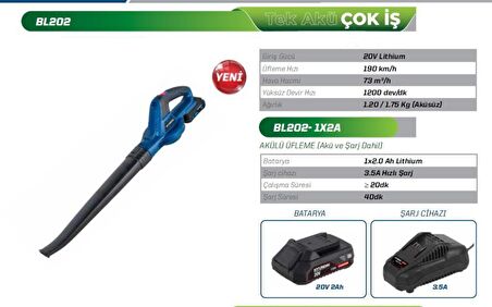 Hyundai BL202 Akülü Üfleme Makinesi 2Adet Akü ve Şarj Aleti Dahil