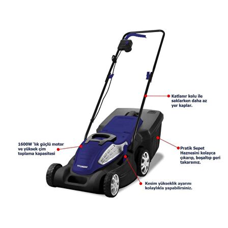 HYUNDAI C3805 ELEKTRİKLİ ÇİM BİÇEME MAKİNESİ 1600 Watt 