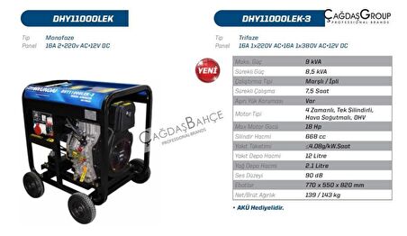 HYUNDAİ DHY11000LEK MONOFAZE 9 KWA MARŞLI DİZEL JENERATÖR