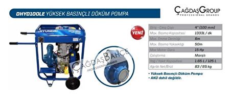 HYUNDAİ DHYD100LE 3 İNCH DİZEL MARŞLI YÜKSEK BASINÇ SU MOTORU DÖKÜM POMPA