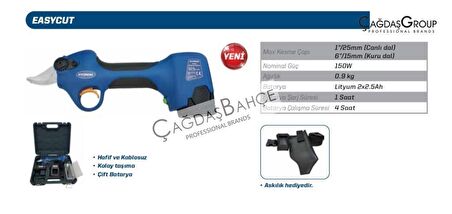 HYUNDAİ EASYCUT ŞARJLI AKÜLÜ BUDAMA MAKASI  ÇİFT AKÜLÜ 25mm 