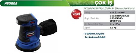 Hyundaı HSO202 Akülü Eksantrik Zımpara Akü ve Şarj Aleti Hariçtir
