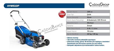 HYUNDAİ HYM510P BENZİNLİ ÇİM BİÇME MAKİNESİ 51 CM 