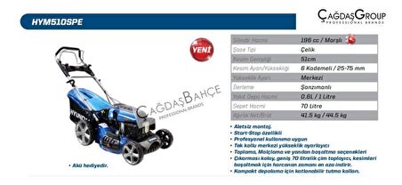 HYUNDAİ HYM510SPE BENZİNLİ ÇİM BİÇME MAKİNESİ MARŞLI START-STOP