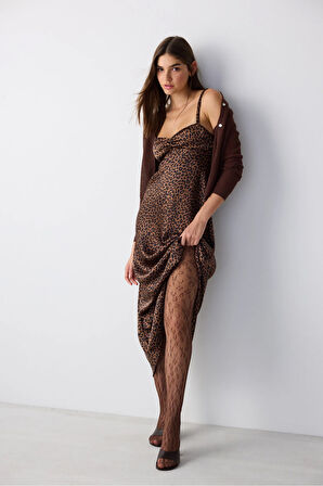 Leopard File Kahverengi Soket Çorap