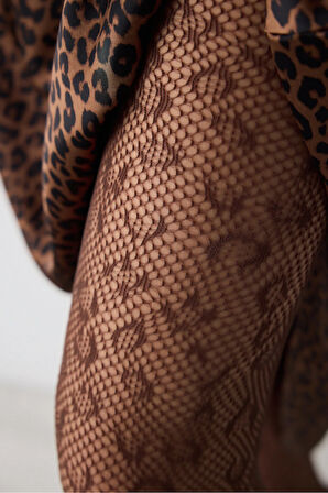 Leopard File Kahverengi Soket Çorap