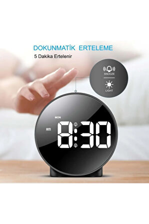 Masa Saati USB Güç Saat Erteleme Modern.Saat Yuvarlak Siyah Dijital LED
