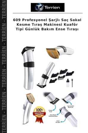 609 Profesyonel Şarjlı Saç Sakal Kesme Tıraş Makinesi Kuaför Tipi Günlük Bakım Ense Tıraşı