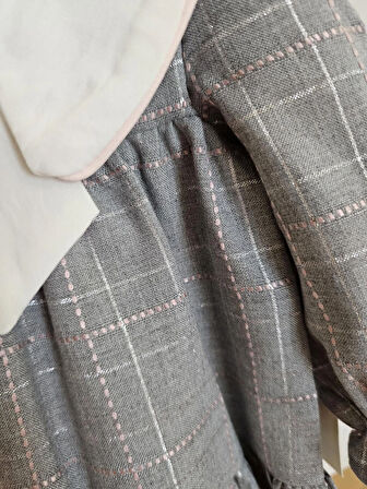 Kız Bebek Yaka Detaylı Ekose Elbise