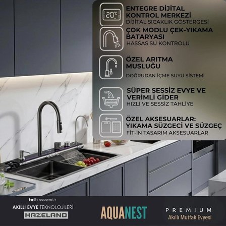 HAZELAND AQUANEST 7 Tuşlu Akıllı Evye Smart Evye Akıllı Mutfak Eviyesi Smart Sink