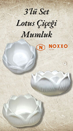 3 lü Lotus Çiçeği Mumluk Seti - Dekoratif Tealight Mumluk Beton Beyaz