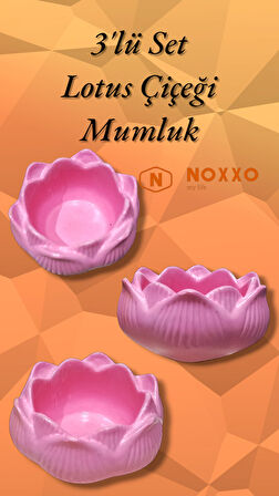 3 lü Lotus Çiçeği Mumluk Seti - Dekoratif Tealight Mumluk Beton Pembe