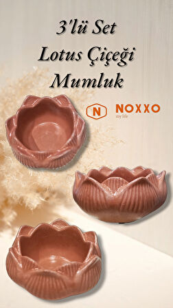 3 lü Lotus Çiçeği Mumluk Seti - Dekoratif Tealight Mumluk Beton Kahverengi