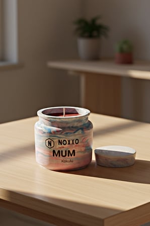 El Yapımı Beton Mumluk, Kapaklı Kokulu Mum, Mermer Desenli Dekoratif Hediyelik