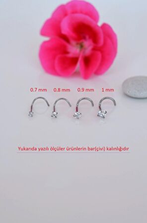 316 L Çelik 2.5 mm Tektaş Hızma Arkası Kıvrımlı Düşmeyen Burun Piercingi