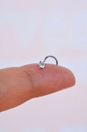 316 L Çelik 3 mm Tektaş Hızma Arkası Kıvrımlı Düşmeyen Burun Piercingi