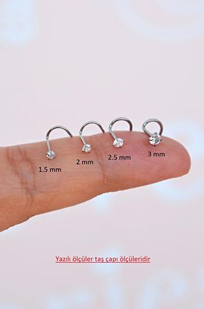 316 L Çelik 3 mm Tektaş Hızma Arkası Kıvrımlı Düşmeyen Burun Piercingi