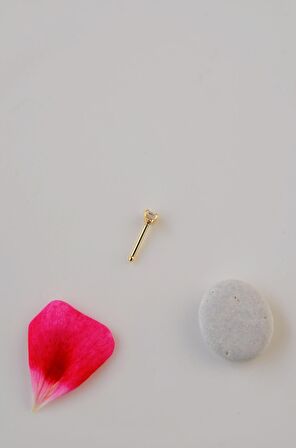 316 L Çelik 3 mm Tektaş Hızma Burun Piercingi Gold Renk
