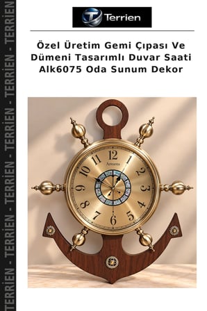 Özel Üretim Gemi Çıpası Ve Dümeni Tasarımlı Duvar Saati Alk6075 Oda Sunum Dekor