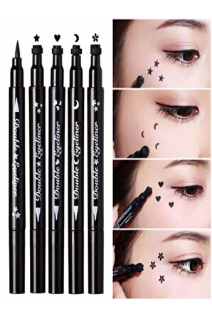 4 Adet Çift Taraflı Yıldız - Kalp - Ay Ve Çiçek Desenli Kalem Eyeliner 4 Adet