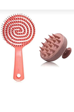 3 Boyutlu Profesyonel Oval Saç Fırçası Ve Saç Yıkama Masaj Tarağı , 2 Li Set