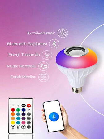 Uzaktan Kumandalı Ampul Şekilli Bluetooth Hoparlör Led Işık